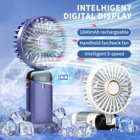 5 Speed Handheld USB Rechargeable Foldable Mini Fan 1800mAh