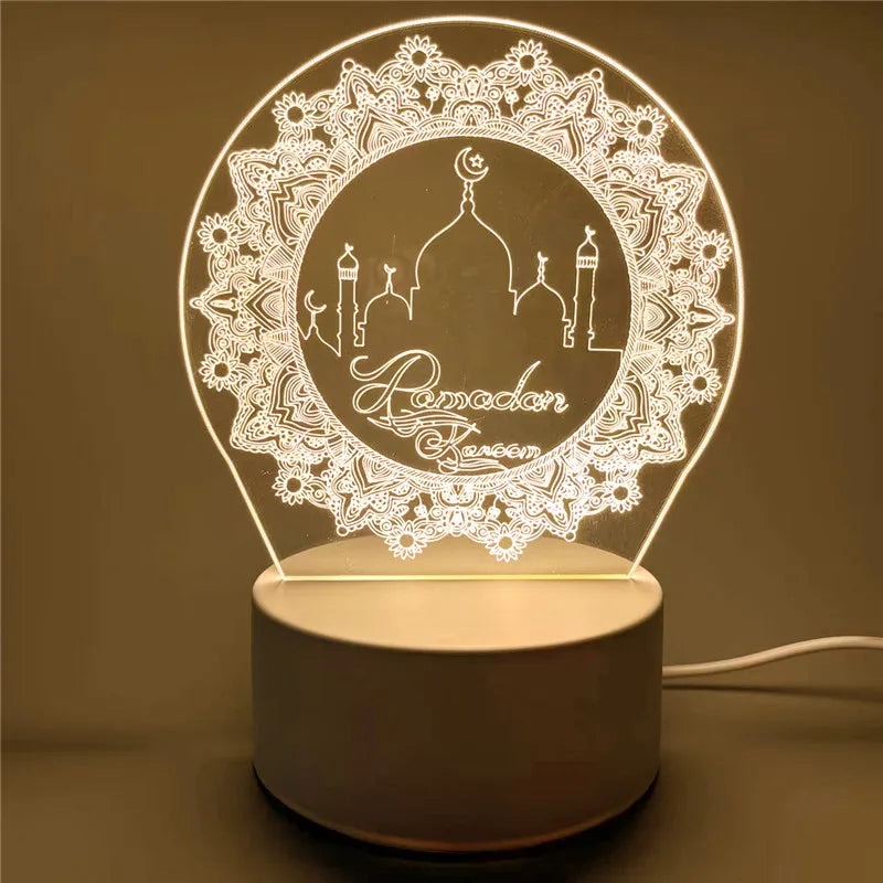 USB Operated 3D LED Night Light Eid Mubarak Table Ornament Muslim Ramadan Decoration for Home 2025 Eid Al Adha Holiday Lighting