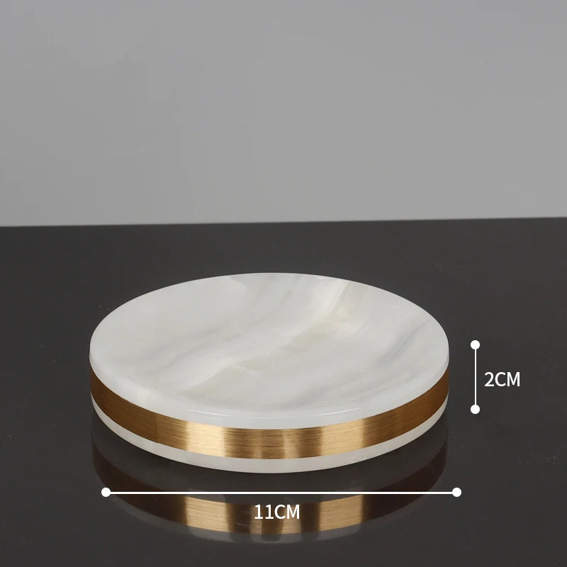 White Onyx Natural Marble Bathroom Accessories Gold Luxury Soap Dispenser Cotton Swab Holder Toothbrush Holder Bathroom Set