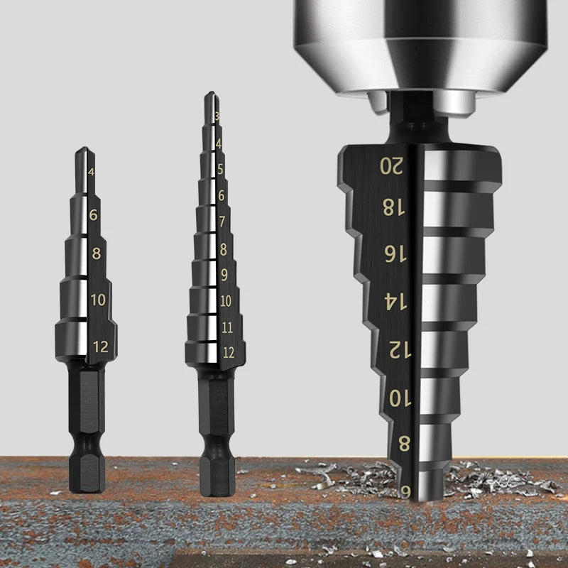 Black Hexagonal Shank Straight Groove Step Drill Bit
