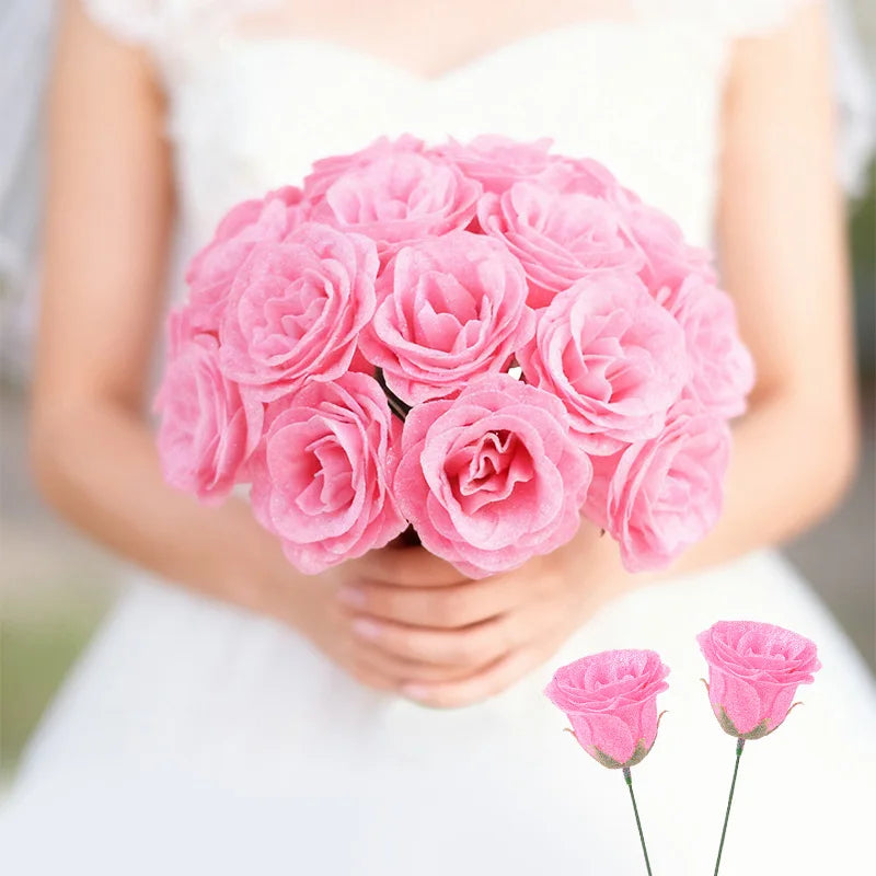 5-20Pcs Red Glitter Artificial Rose Flowers Bouquet Wedding Bridal Shower Decoration Valentines Day Gift Birthday Party Decor