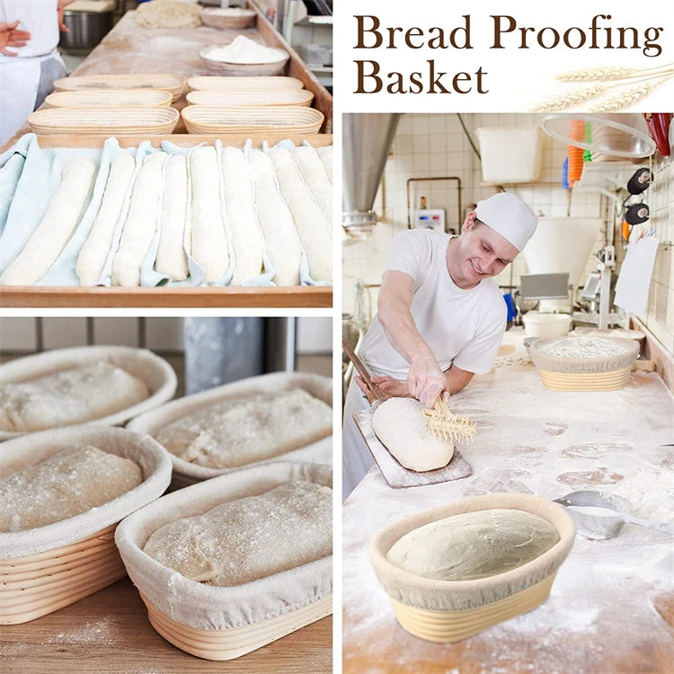LMETJMA Bread Proofing Basket Round Oval Long Banneton Rattan Bread  Dough Proofing Proving Rattan Basket with Linen Liner Cloth
