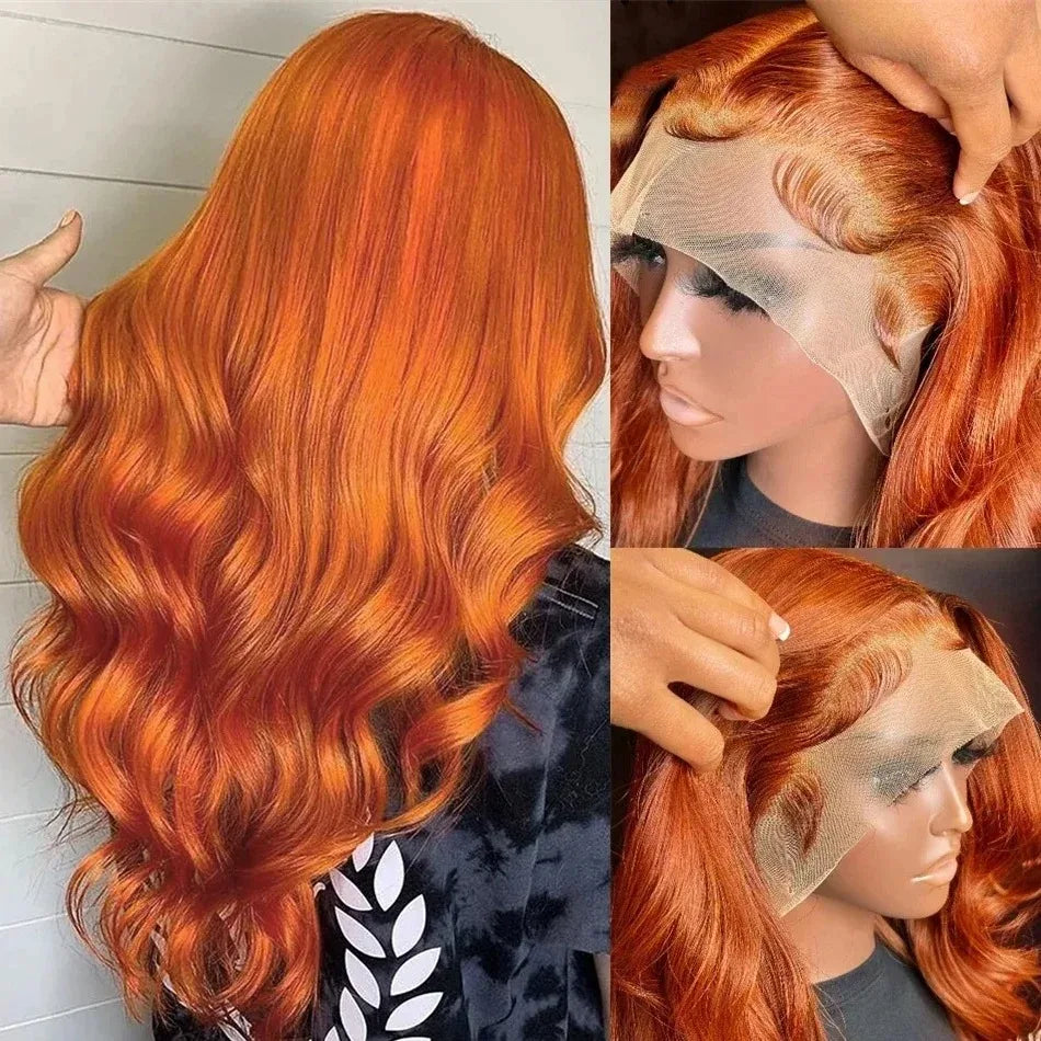 30 36 Inch Body Wave Ginger Orange 13x6 HD Lace Front Wigs 220 Density Colored Preplucked Wig 13x4 Lace Frontal Wigs For Women