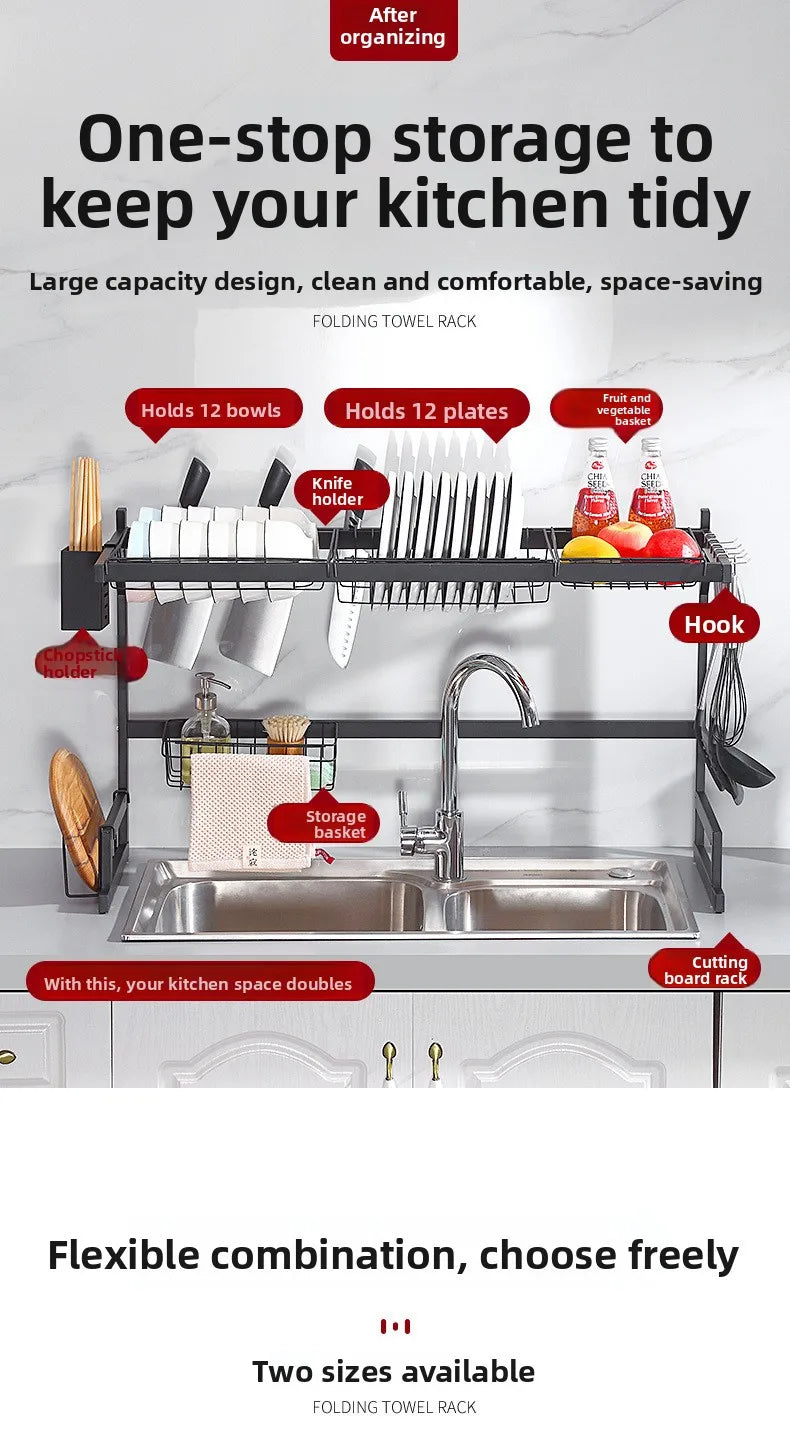 Kitchen Sink Multi-Function Rack Dish Drainer Plate Bowl Storage Shelf Countertop Home Use Organiser Utility Rack Shelf