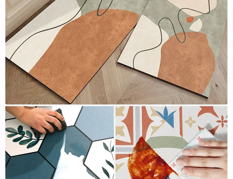Carpet for Kitchen Floor Mat Pvc Waterproof Oil-proof Leather Rug Anti-slip Foot Mats Home Decoration