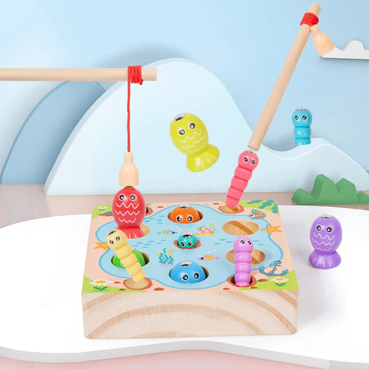 Children Wooden Fishing Game Toys Early Education Colour Cognitive Toy Kids Interactive Games Toys for Gifts Fine Motor Skill