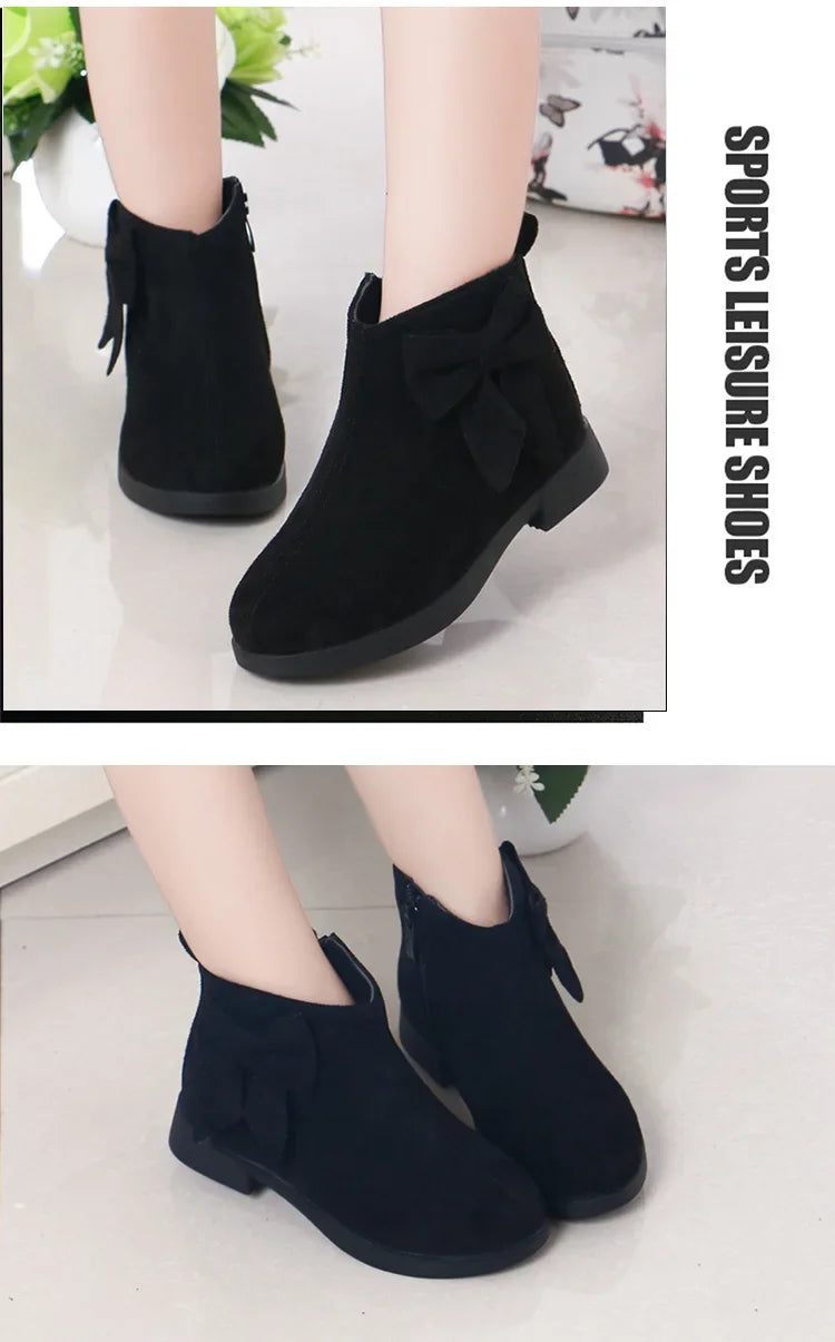 2023 Girls Boots Leather Sport Shoes For Girls Children Warm Boots Fashion Soft Bottom Princess Snow Boots Kids Sneakers