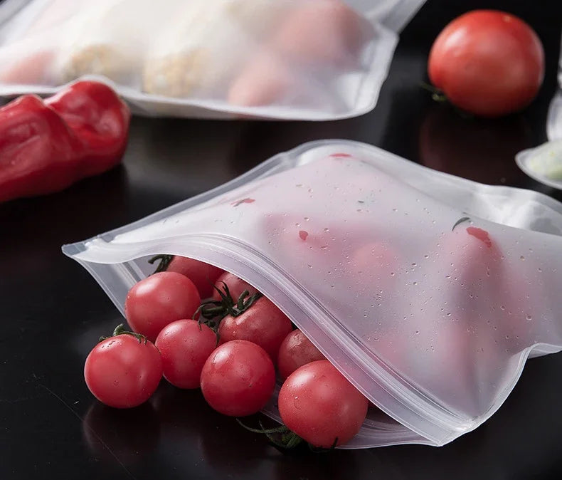 10PCS Food Grade Silicone Food Storage Bags Fresh-keeping Sealed Containers Leakproof Durable Reusable Stand Up Zip Freezer Bags