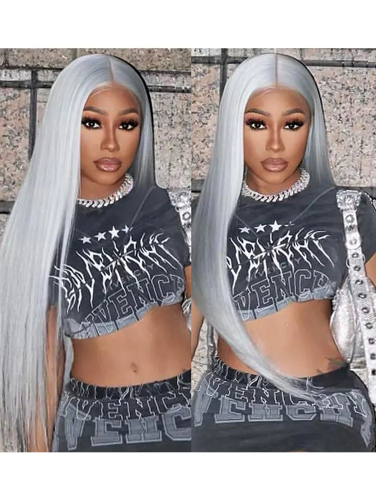 13x6 Straight Grey Lace Front Wig Human Hair Pre Plucked Remy Brazilian Silver Gray Lace Frontal Wig Body Wave Human Hair Wigs