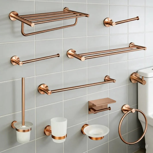Brushed Rose Gold Towel Rack Single And Double Rod Ring Paper Holder Robe Hook Soap Dispenser Toilet Brush Bathroom Accessories