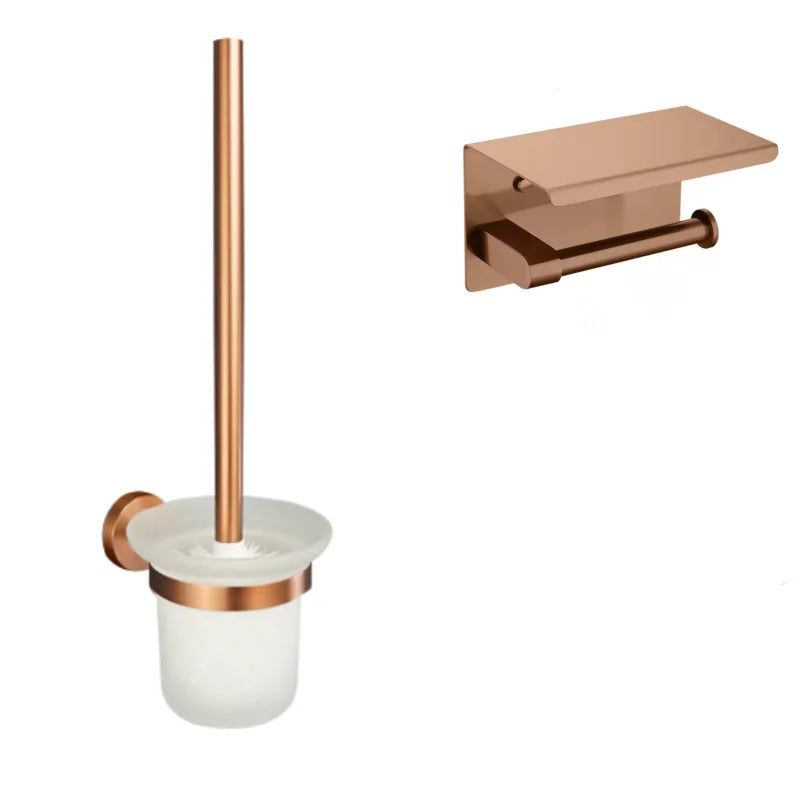 Brushed Rose Gold Towel Rack Single And Double Rod Ring Paper Holder Robe Hook Soap Dispenser Toilet Brush Bathroom Accessories