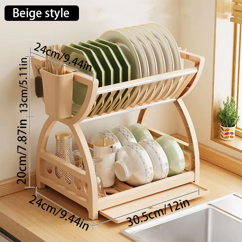 Kitchen Utensil Storage Rack, Desktop Double-Layer Dish Storage Rack, Kitchen Drain Rack