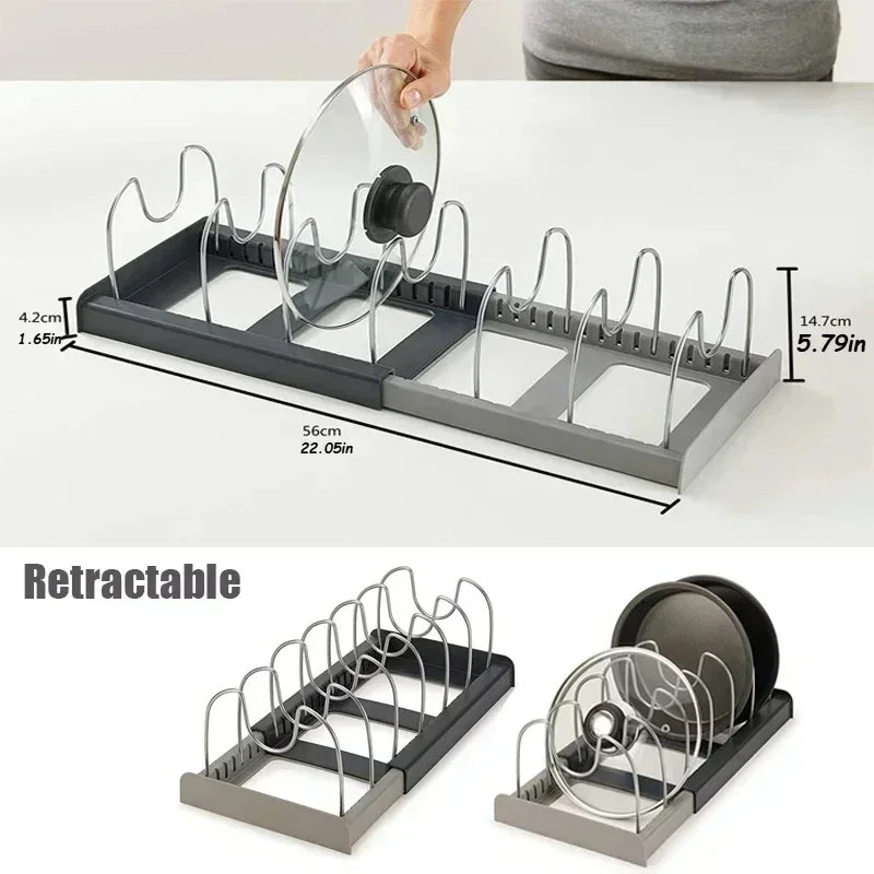 Expandable Pots and Pans Storage Rack for Cabinets Pot and Lid Holder with 6 Adjustable Shelves for Kitchen Organisation Tools