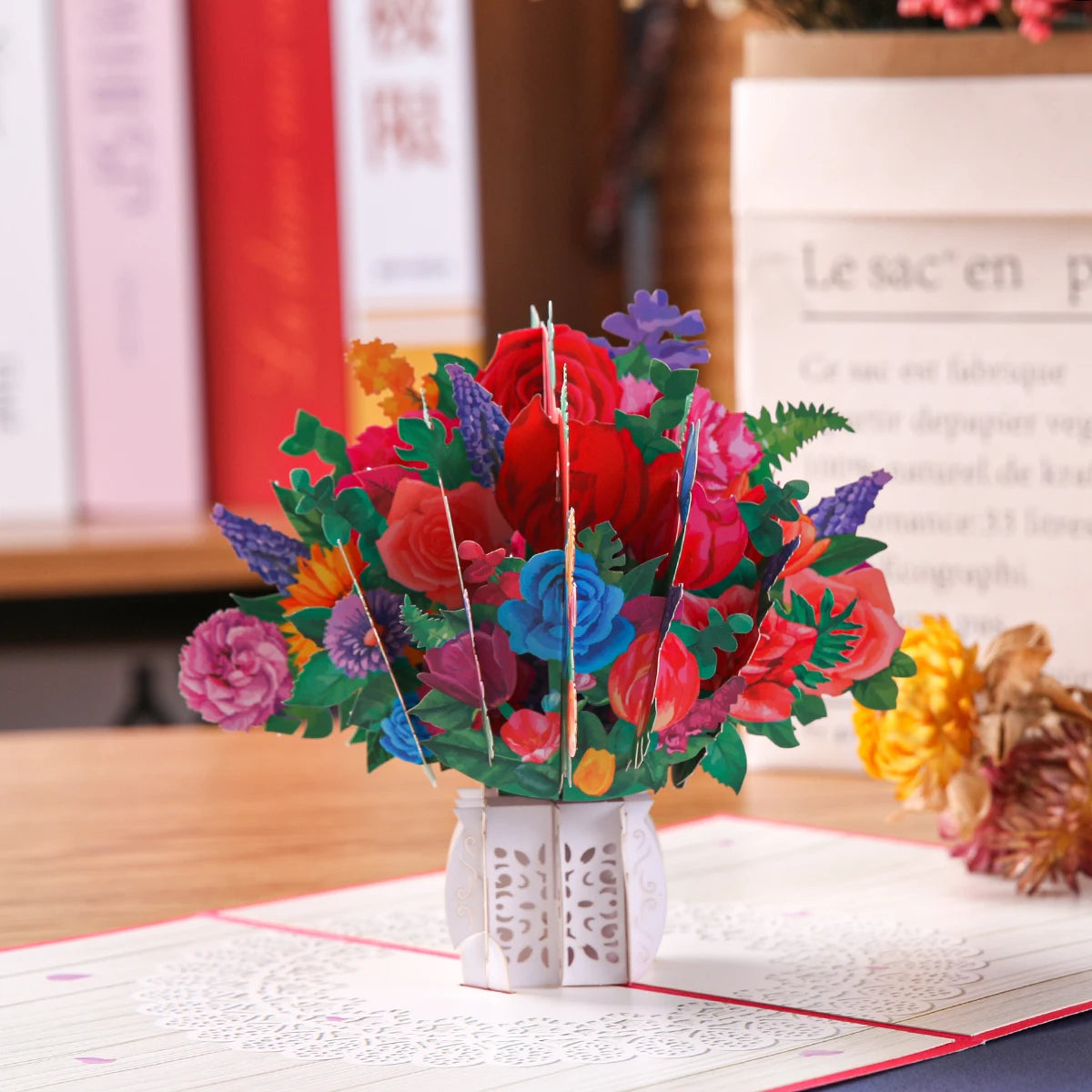 Pop-Up Flower Card Flora 3D Greeting Card for Birthday Mothers Father's Day Graduation Wedding Anniversary Get Well Sympathy