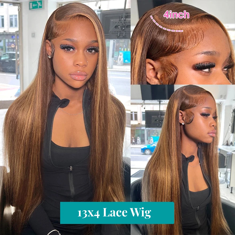 Highlight Ombre 13x6 Lace Front Wigs Human Hair Pre Plucked 200Density Straight HD Lace Frontal Wigs for Women 4/27 Honey Blonde