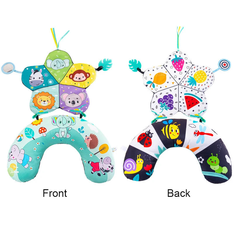 Montessori High Contrast Sensory Toys Baby Pillow Tummy Time Toy Newborn Head-up Training Pillow Teether Rattles 0 -6- 12 Months