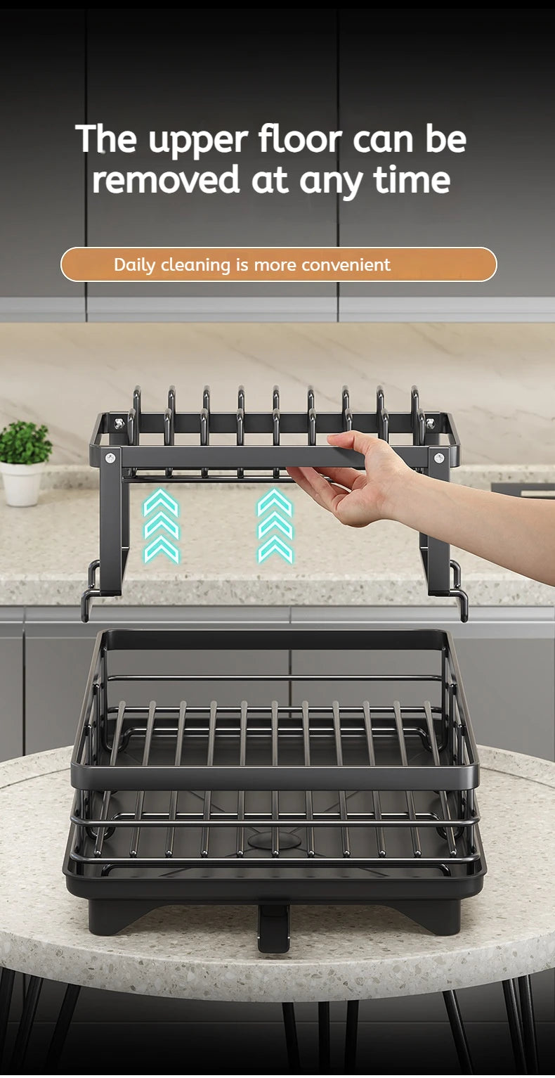 Dish Drying Rack Adjustable Kitchen Plates Organiser with Drainboard Over Sink Plate Drainer Storage Organizer