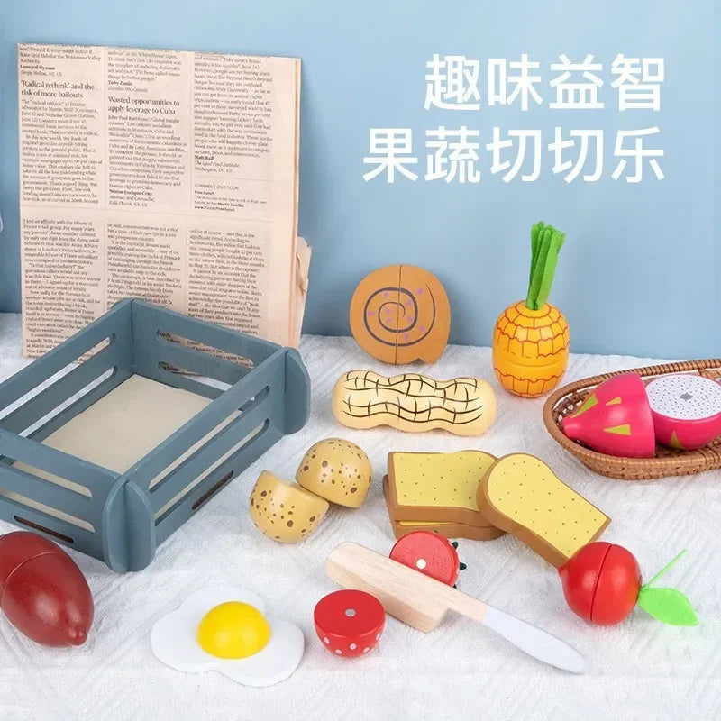 Wooden Simulation Kitchen Toy Montessori Pretend Play House Series Cut Fruit Desserts Children Cut Vegetables Educational Toys