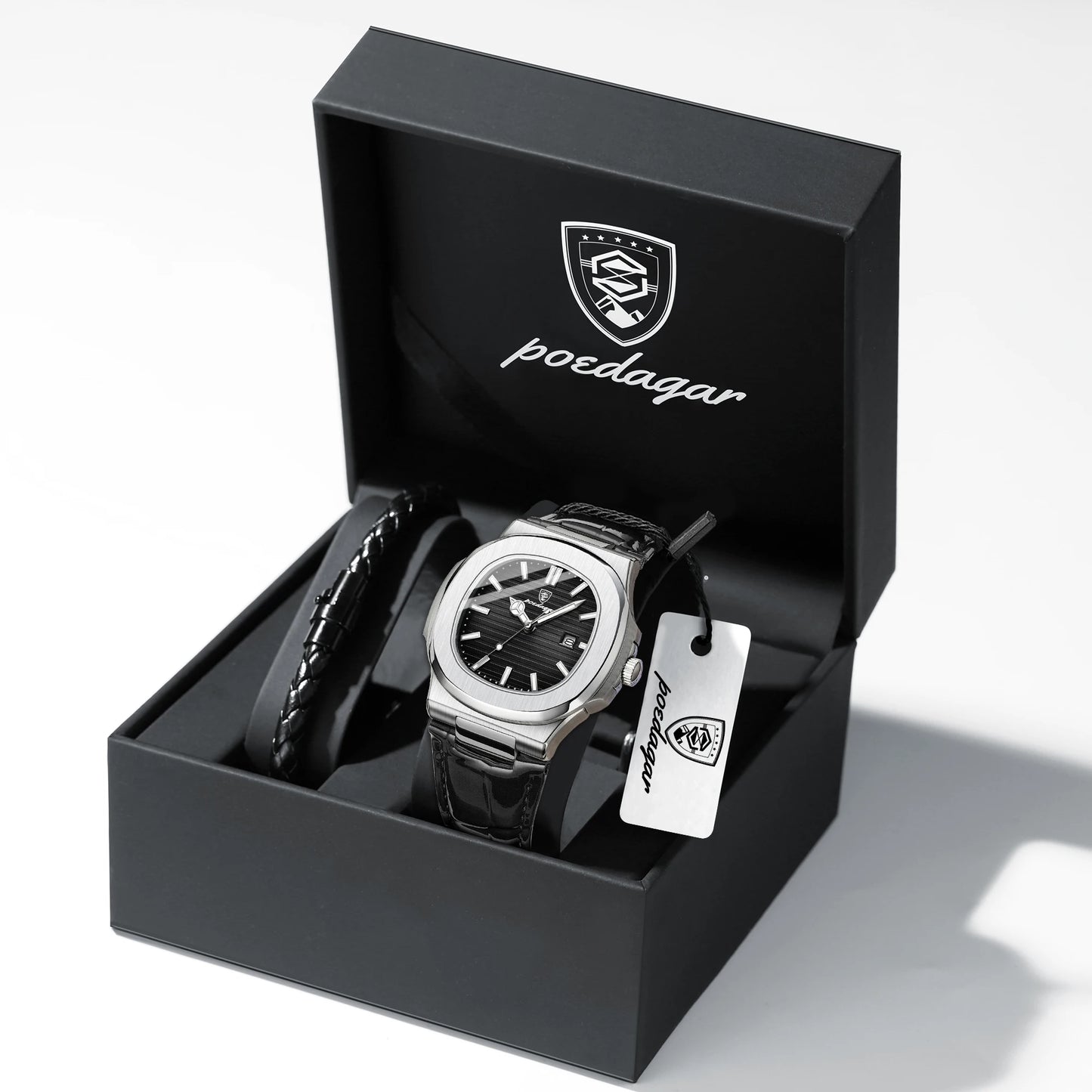 POEDAGAR Luxury Original Man Watch Date Waterproof Luminous Square Men Wristwatch High Quality Leather Men's Quartz Watches Male