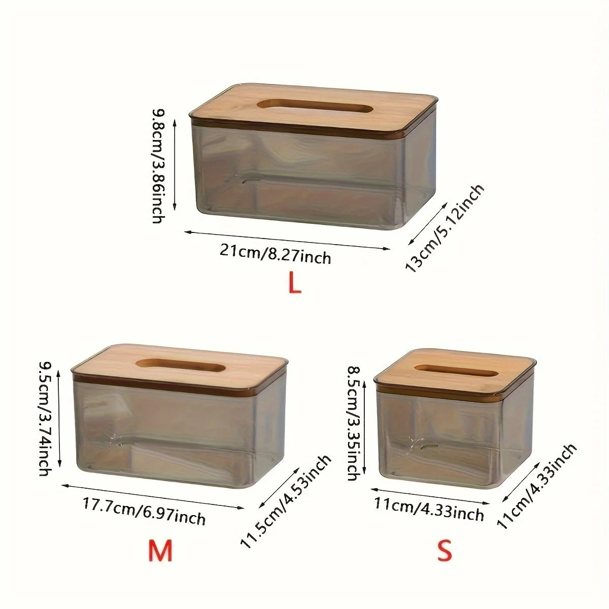 1pc-Multifunctional Tissue Holder Paper Box With Bamboo Cover Transparent Container Living Room Bedroom Tissue Storage Box