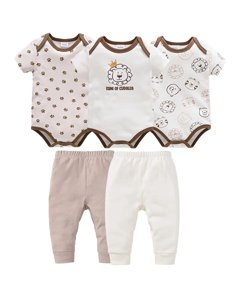 New Baby Boy Clothes Summer 100% Cotton Blue Grey Tie Print Three Piece Short Sleeve Bodysuit Pants vetements bebe For 0-12M