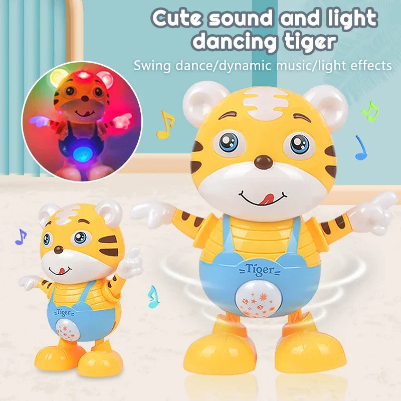 Dancing Electric Tiger Toy – Cute Yellow Cartoon Doll with Music, Lights, and Educational Fun for Kids