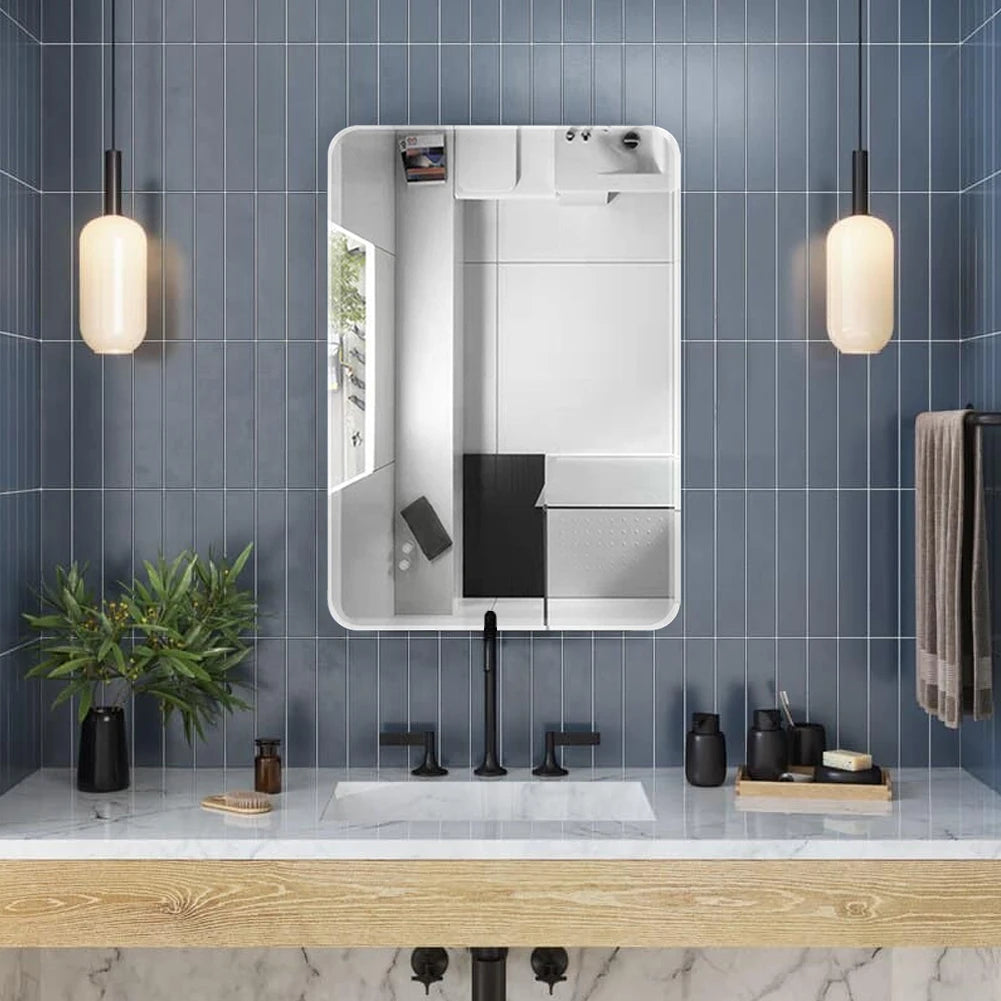 Modern simple frameless rounded corner wall mounted mirror, bathroom makeup mirror, toilet bathroom decorative mirror