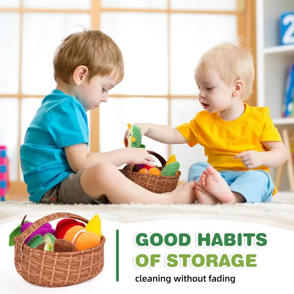 Montessori, Baby Soft Play House Fruit Basket Sensory Toys for 0-6-12 Months Baby, Newborn Felt Simulation Food Educational Toy