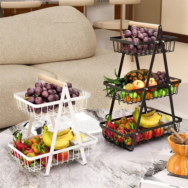 2-3 Tiers Countertop Fruit Basket Portable Iron Art Kitchen Organiser for Fruits Bread Snacks Storage Rack