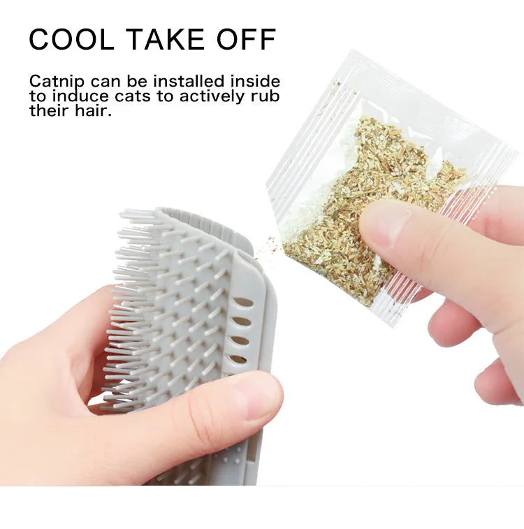 Cat Wall Brush & Self-Groomer – Corner Scratcher Comb with Catnip for Massage and Play