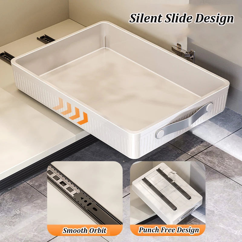 Kitchen Sliding Drawer with Slide Rail Cabinet Clothes Spice Dish Bowl Storage Rack Pull Out Cabinet Organiser Tray With Handle