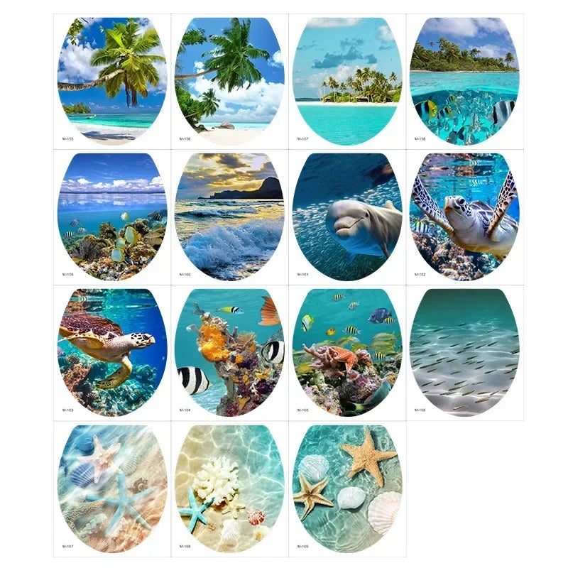 1pc DIY Undersea Animal Pattern Bathroom Decor 3D Toilet Seat Sticker PVC Art Wallpaper Removable Bathroom Decals Toilet Sticker