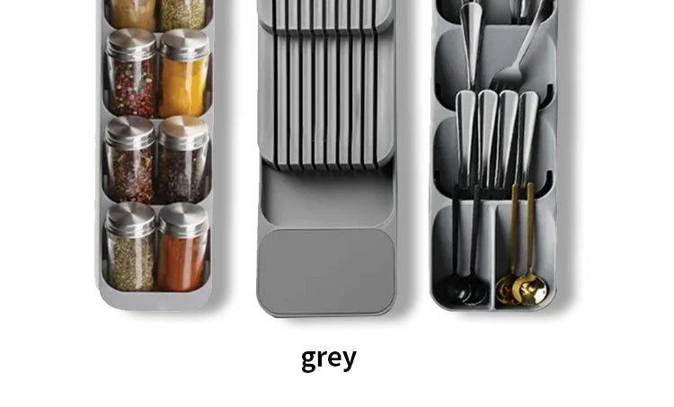 Kitchen Drawer Cutlery Storage Tray Knife Holder Spoon Forks Tableware Organiser Container For Spice Bottles Knives Block Rack