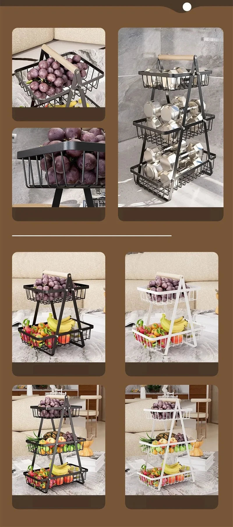 2-3 Tiers Countertop Fruit Basket Portable Iron Art Kitchen Organiser for Fruits Bread Snacks Storage Rack