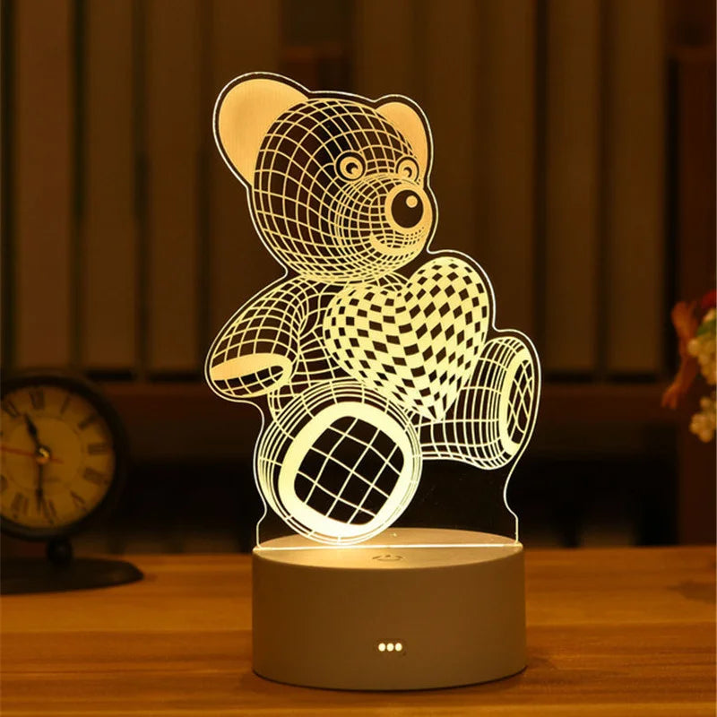 1pc USB Operated Night Light Creative 3D Acrylic Bedroom Bedside LED Table Lamp Ornaments Christmas Holiday Birthday Event Gift