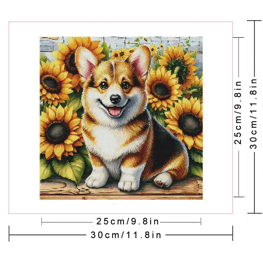 Huacan Diamond Mosaic Dog Animal Sunflower Flower Full Round Square Diamond Painting New Picture For Living Room Home Decoratio
