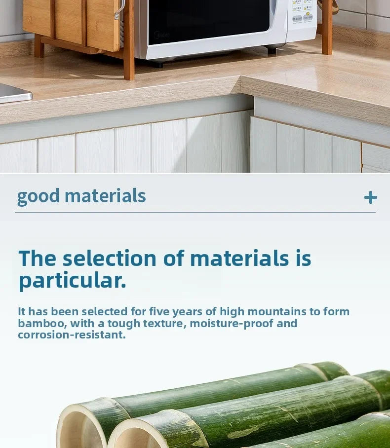 Kitchen Shelf Countertop Double Microwave Oven Shelf Desktop Seasoning Oven Storage Rack Bamboo Solid Wood