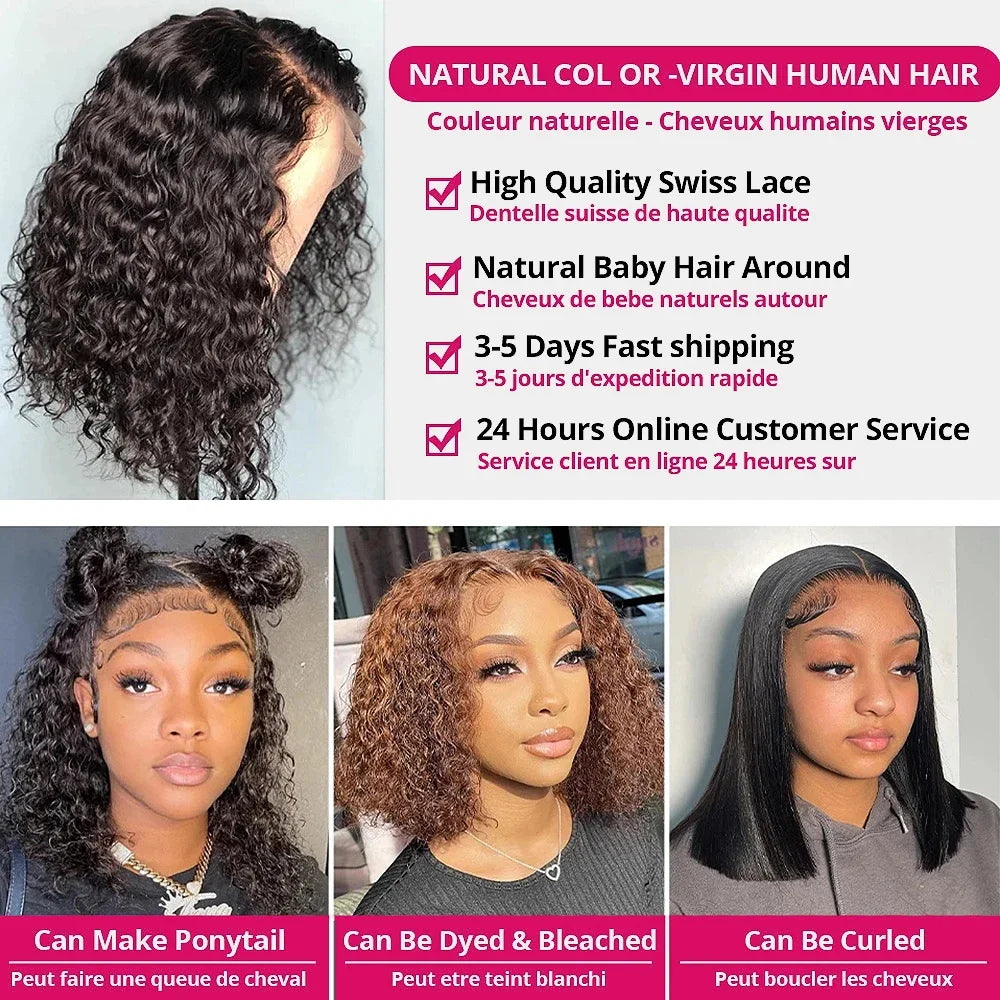 Wear And Go 13x4 Deep Wave Bob Wig For Women Curly Glueless Ready To Go Human Hair Wigs Pre Cut No Lace 200% For Black Woman