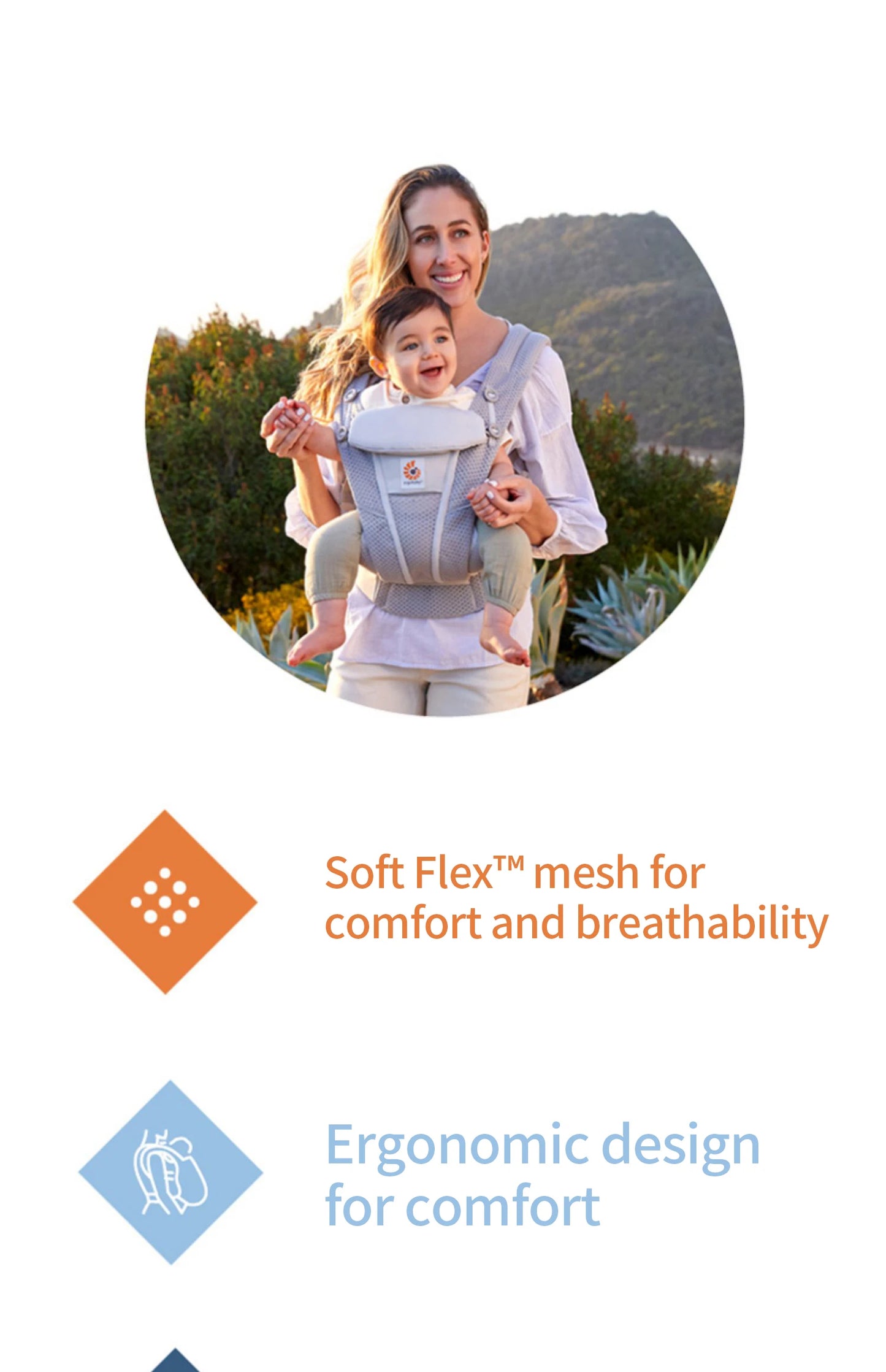 Ergobaby All Carry Positions Breathable mesh baby carrier, enhancing lumbar support and airflow (7-45 pounds)