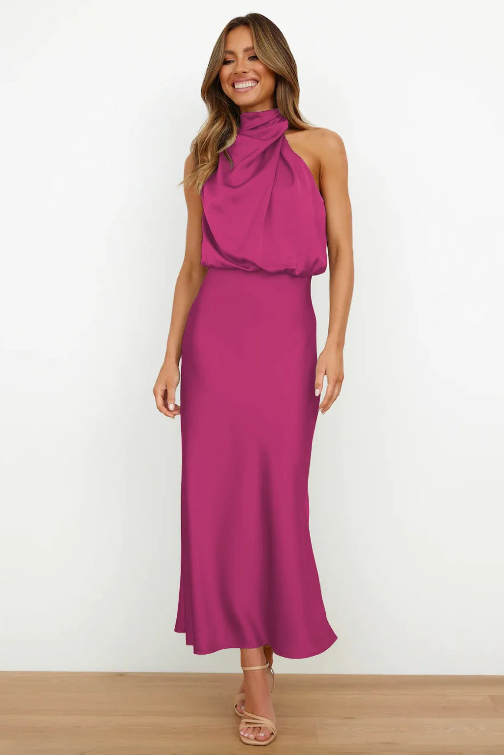 Summer High-End Silk Satin Sleeveless Long Dress Women Fashion Elegant Celebrity Dresses Evening Dress Party Clothes Ladies