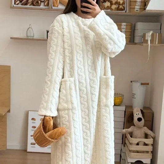 Women’s Fleece Nightgown – Long Sleeve Thick Warm Wearable Blanket Dress