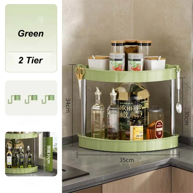 Kitchen Spice Rack Shelf Countertop Corner Multifunctional Seasoning Supplies Rack Saving Spice Rack Organiser with Hooks