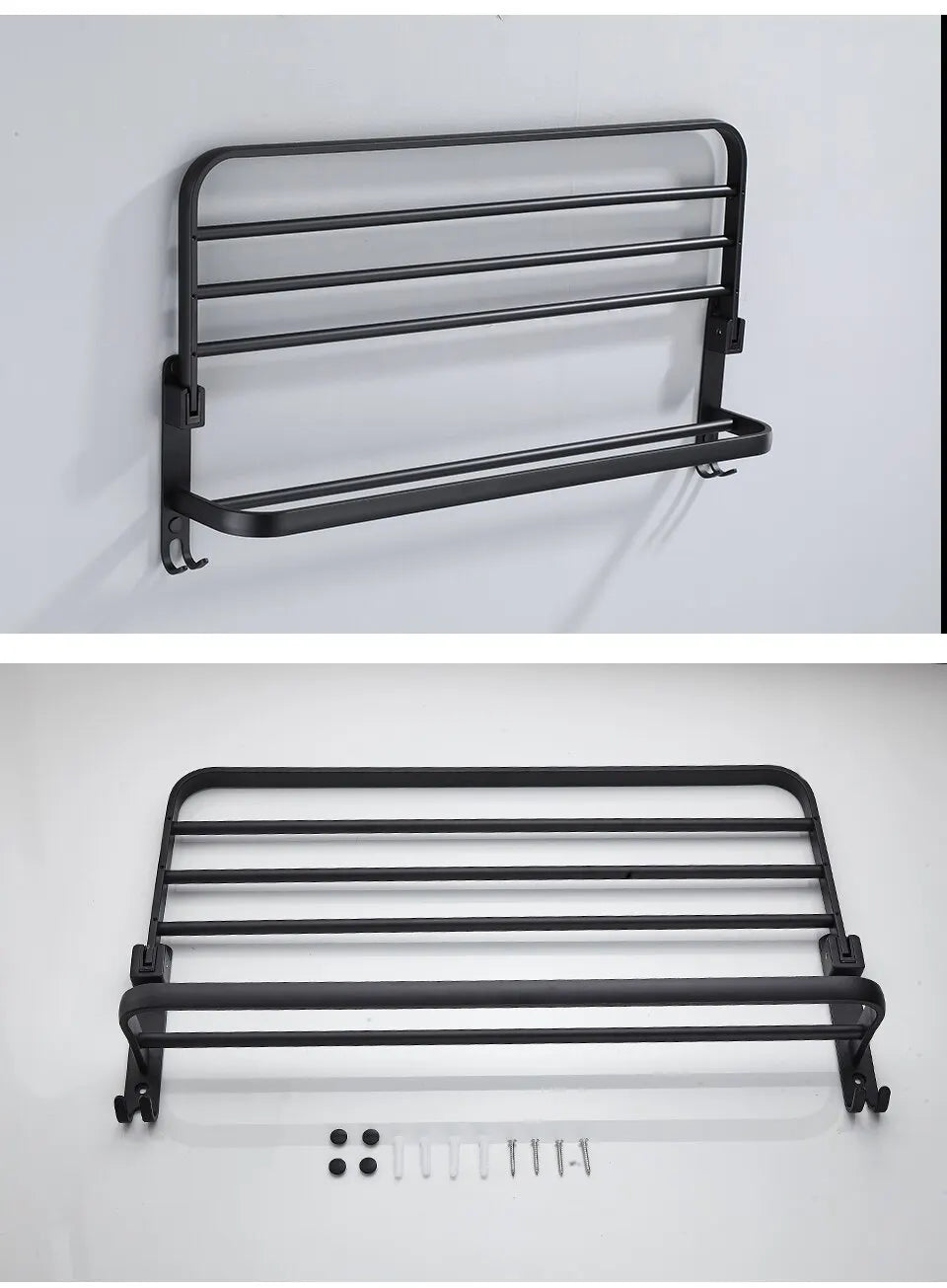 Matte Black 50CM Folding Holder With Hook Towel Holder Wall Mount Aluminum Towel Rack