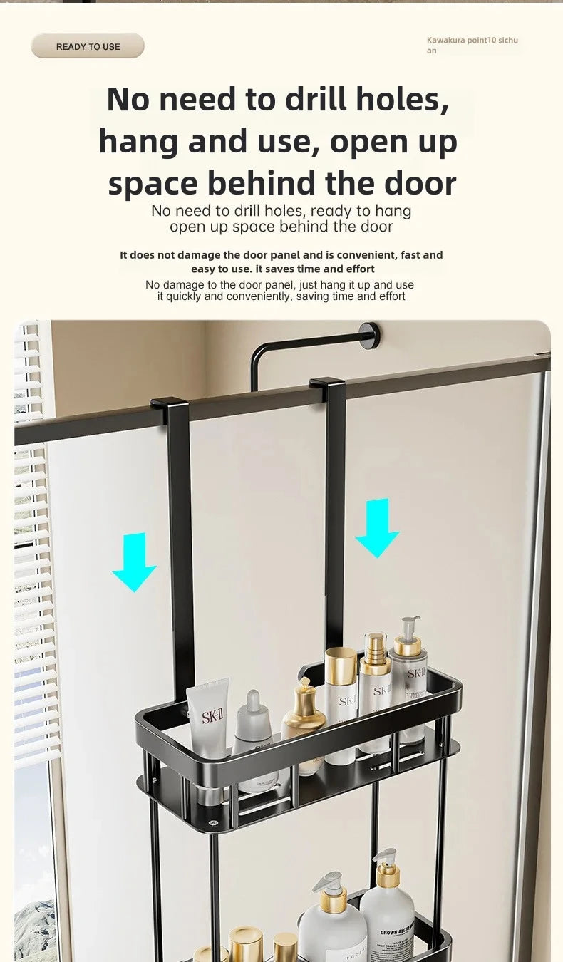 1/2/3 Tiers Bathroom Punch Free Wall-mounted Storage Rack Shower Room Over The Door Toiletries Organizer Bathroom Hanging Shelf