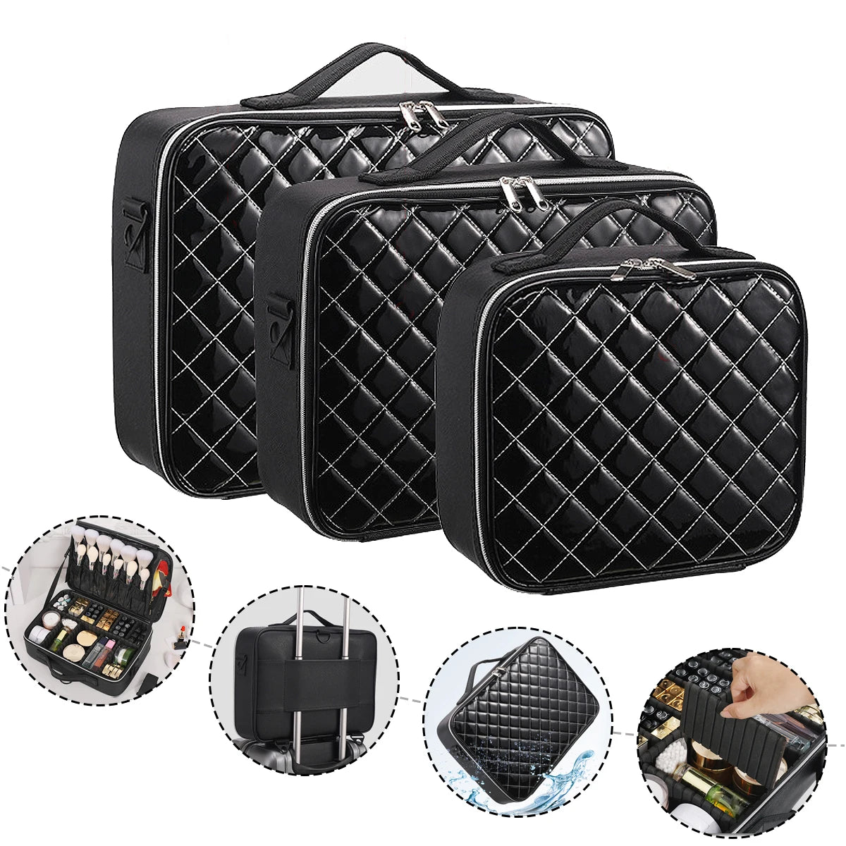 Large Waterproof Travel Organise Cosmetic Box PU Makeup Case