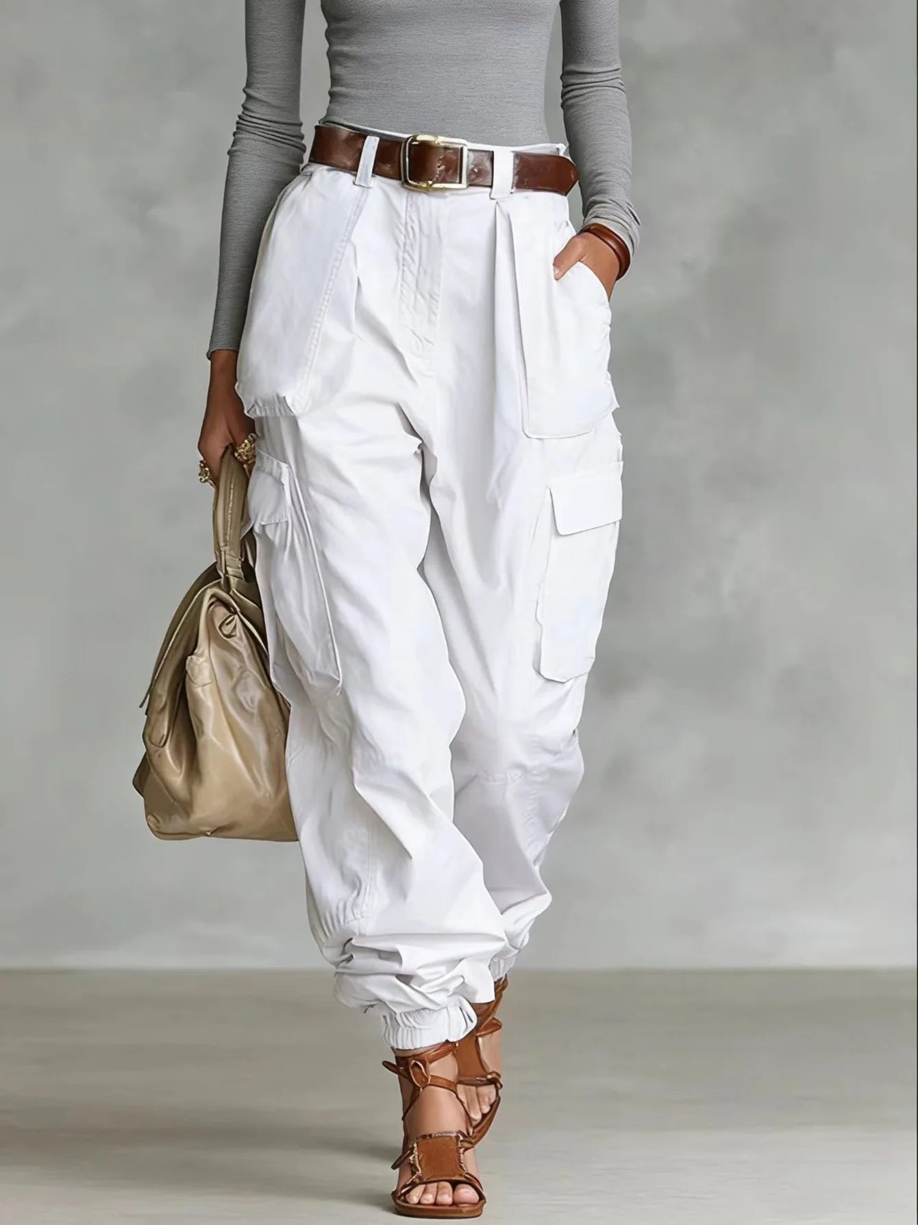 Pantalones De Mujer New High Waist Pocket Solid Color Overalls Women's Summer New Loose Casual Vacation Outdoor Sports Overalls