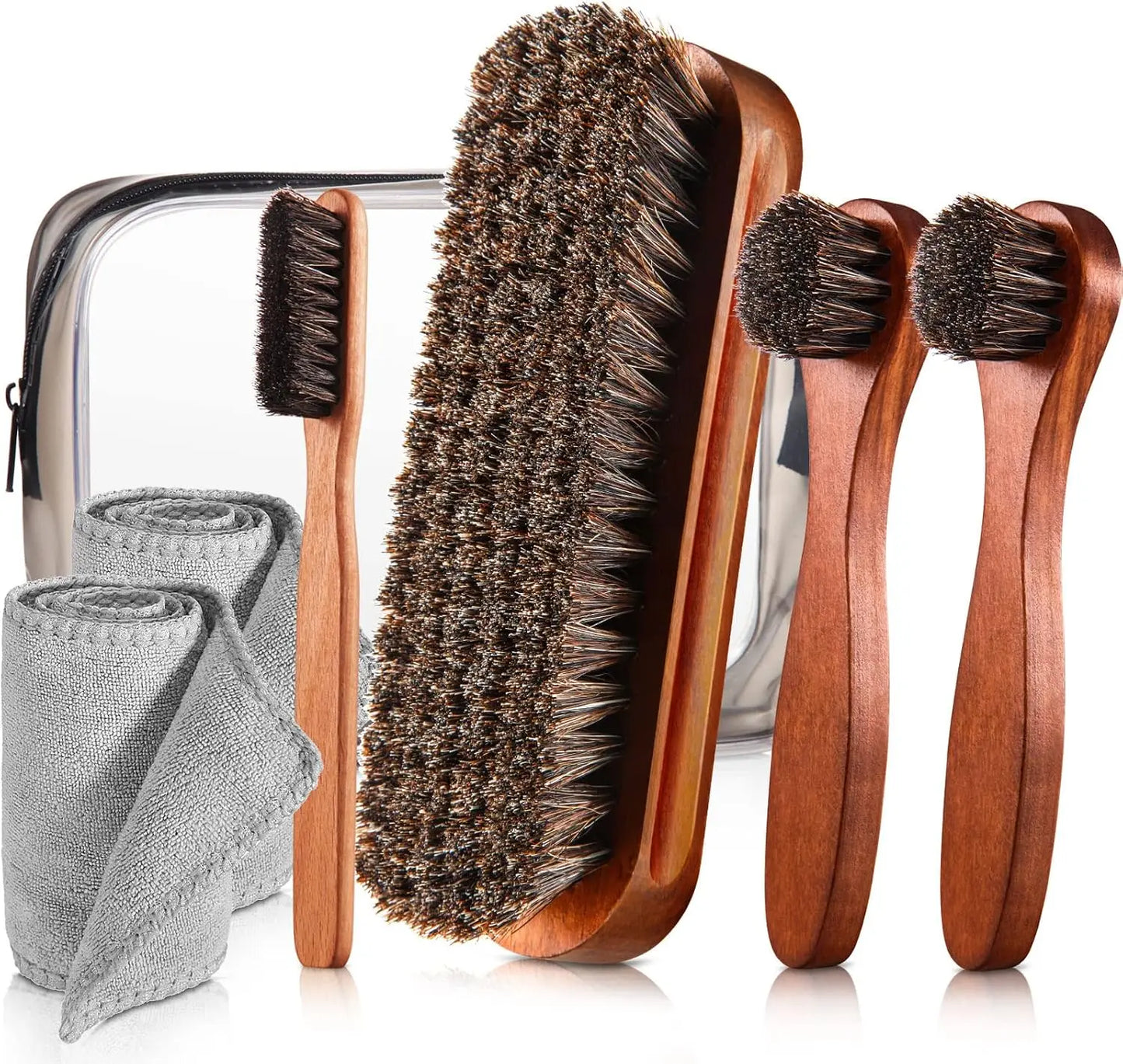 4 Pieces Horsehair Shiny Shoe Brush Set Polishing Applicator Cleaning Leather Shoes Boot Care Brush Suede Cleaning Brush