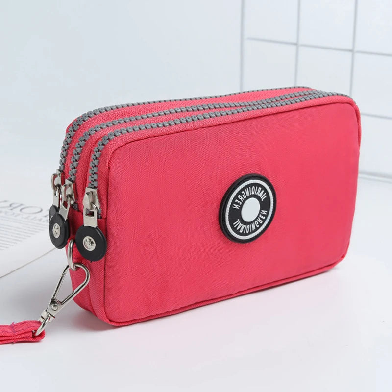 Mini Triple-Zipper Bag – Portable Women’s Wallet, Phone Pouch, Makeup Bag, Coin Purse with Large Capacity