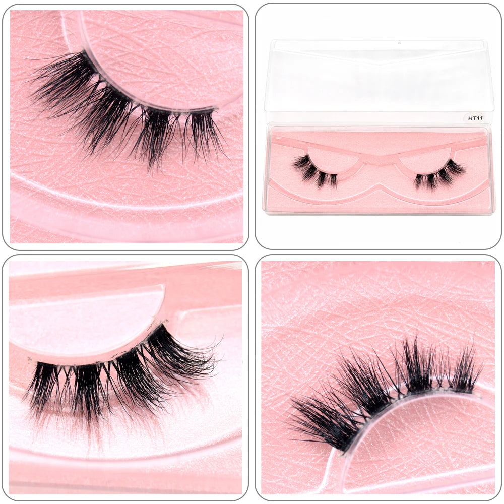 Visofree 3D Mink Half Lashes – Natural Long False Eyelashes with Clear Band, Handmade HT04