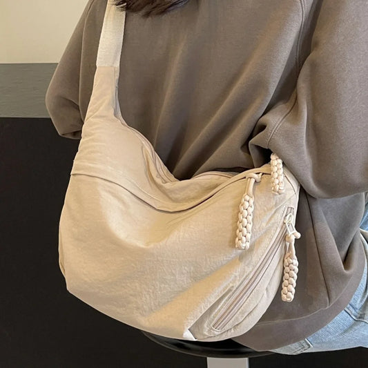 New Canvas Crossbody Bags Large Capacity Korean Simplified Shoulder Bag Lightweight Solid Color Dumpling Bag Travel